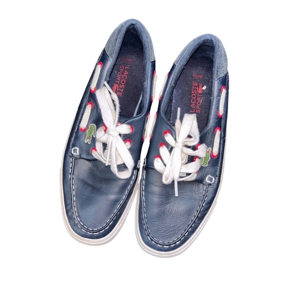 Lacoste Boat Shoes Men's Size 8.5 Navy Blue Lace-Up Casual Shoes preppy‎ leather